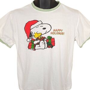 Vintage Snoopy Christmas T Shirt Mens Size Medium White Y2K Happy Holidays